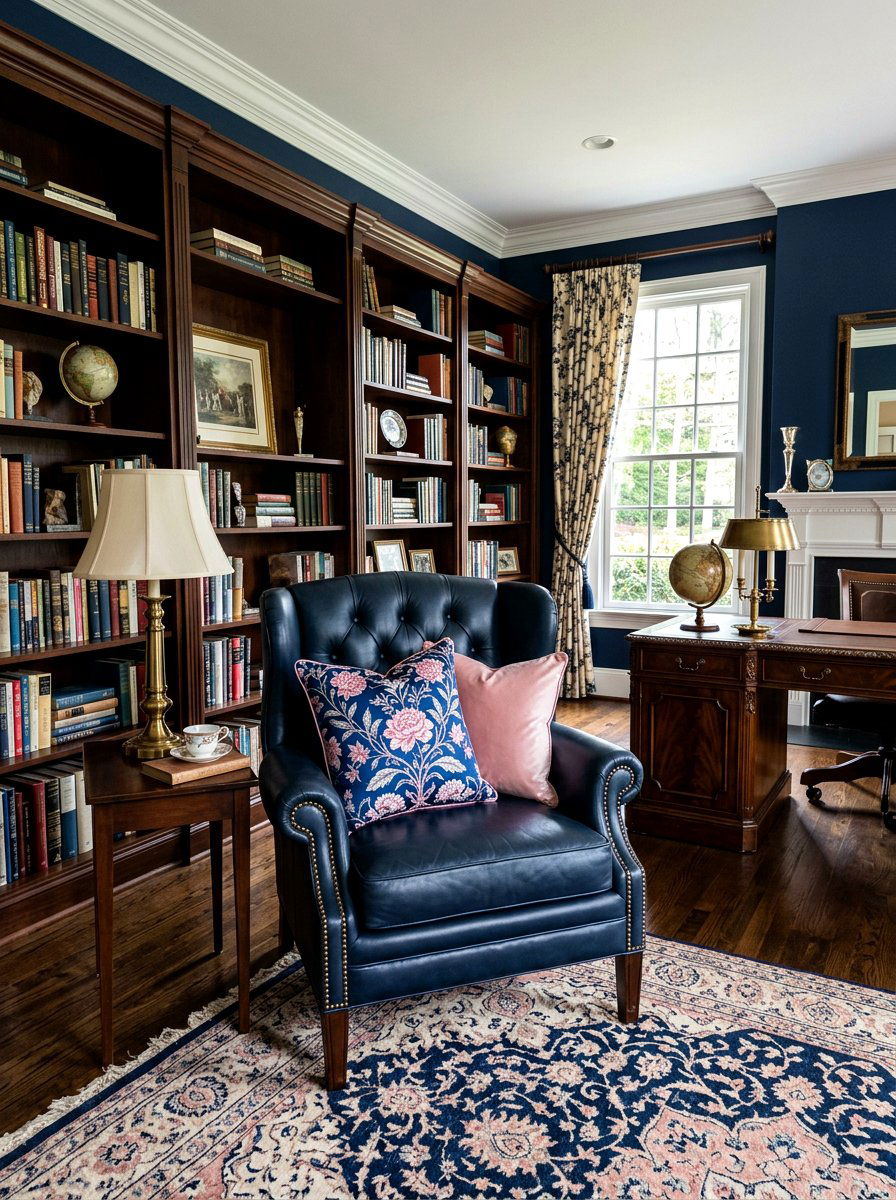 Navy Blue Floral Pillow - 25 Spring Pillow Ideas