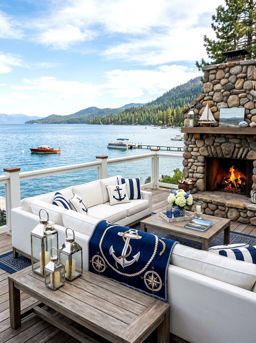 Navy Blue Nautical Throw - 25 Spring Outdoor Throw Ideas