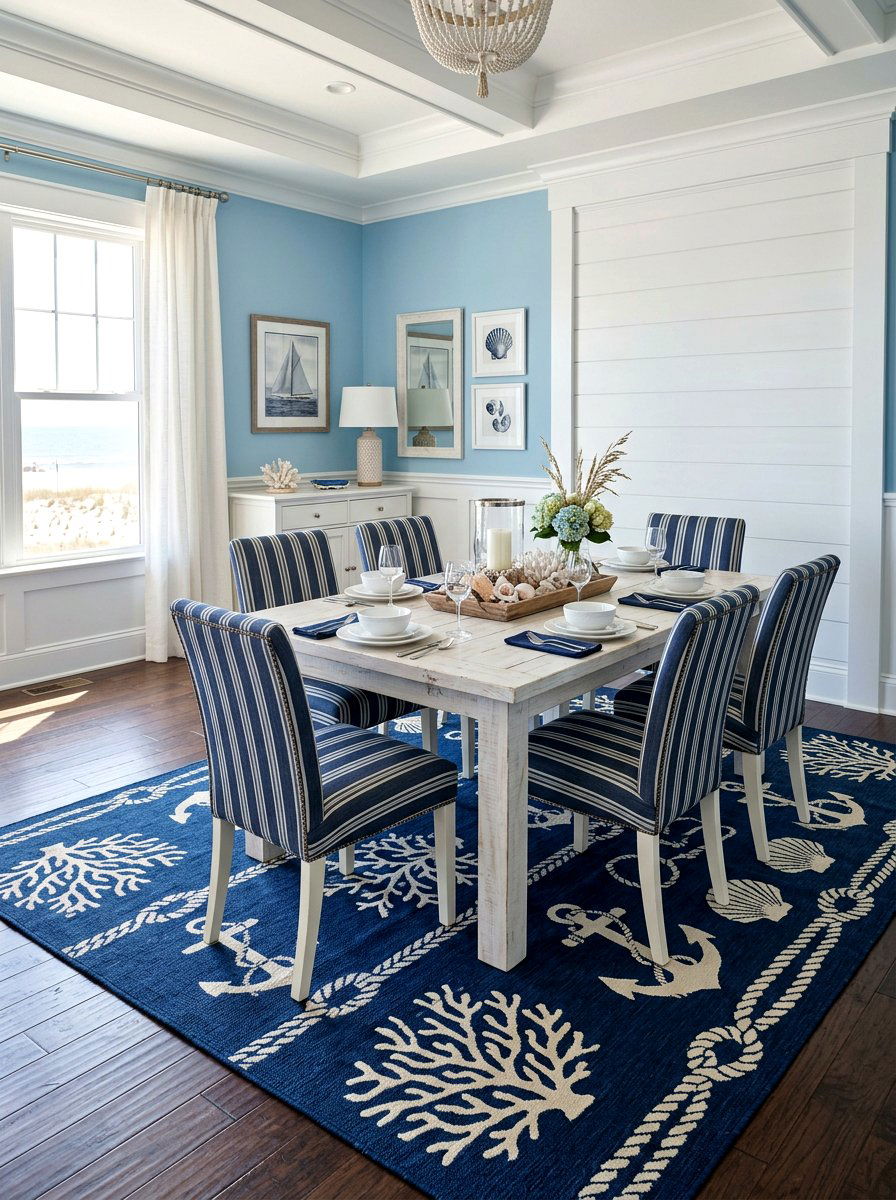 Navy Coastal Rug - 25 Spring Dining Room Rug Ideas