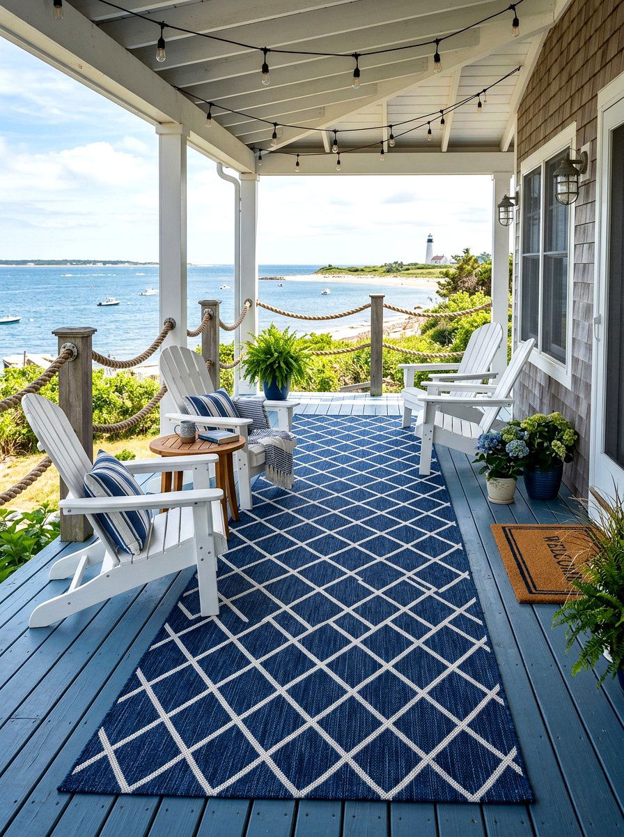 Navy Diamond Pattern Rug - 25 Spring Outdoor Rug Ideas
