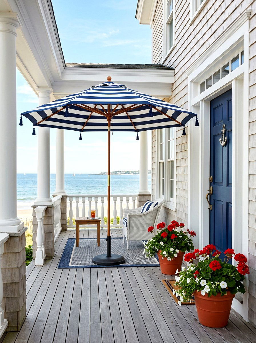 Navy Striped Umbrella - 25 Spring Umbrella Door Decor Ideas