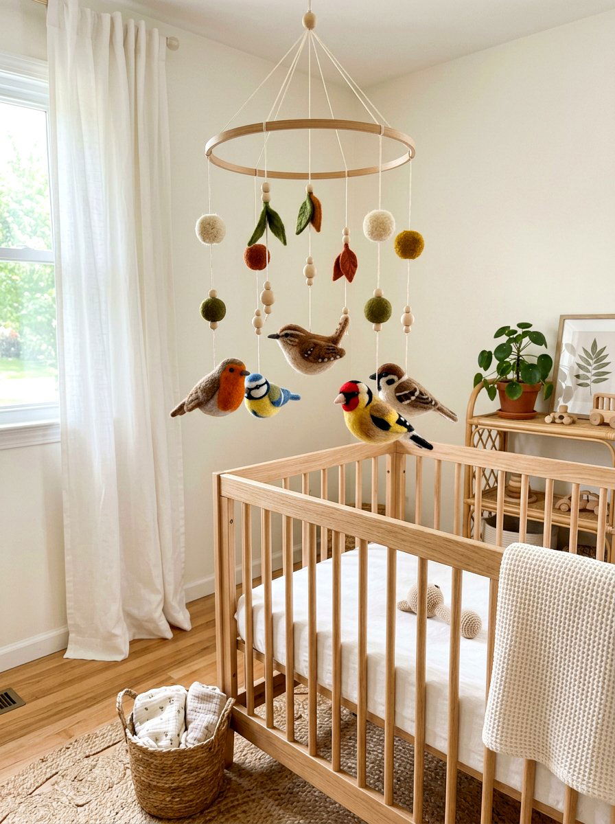 Needle Felted Bird Mobile - 25 Spring Bird Mobile Ideas