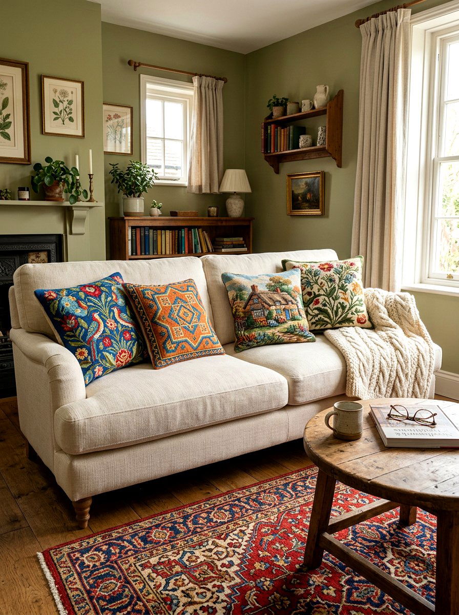 Needlepoint throw pillows living room - 25 Spring Grandmillennial Decor Ideas