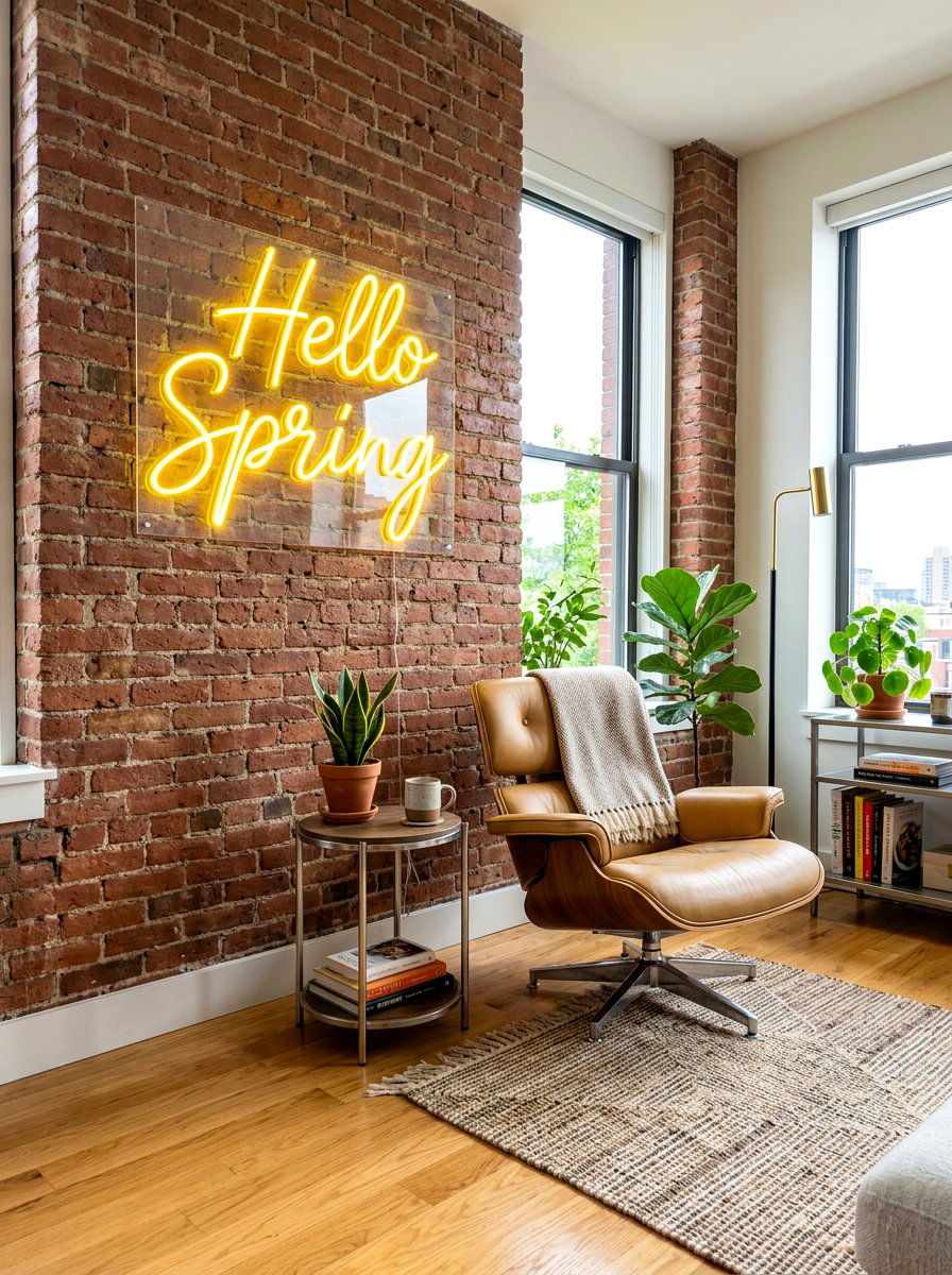 Neon Sign On Brick Wall - 25 Spring Brick Wall Decor Ideas