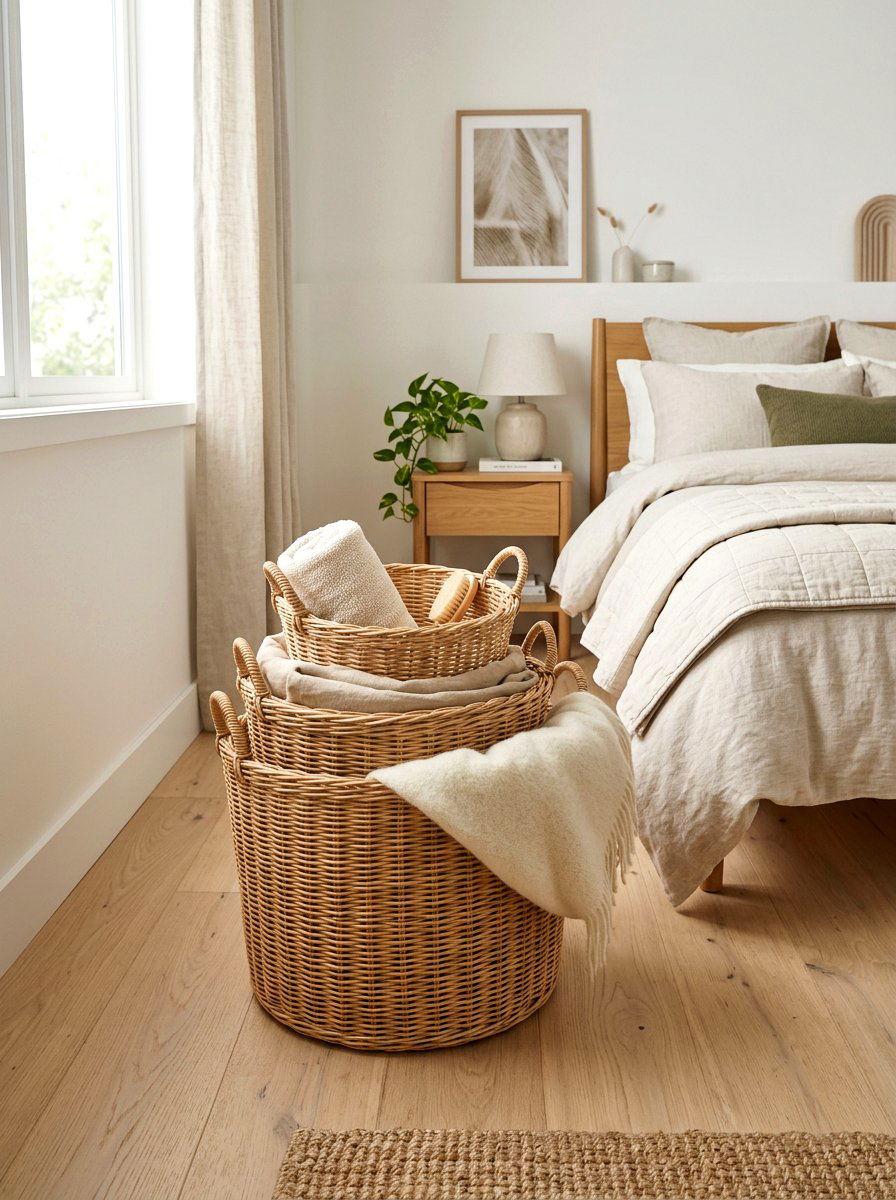 Nested Wicker Basket Floor Display - 25 Spring Wicker Basket Decor Ideas