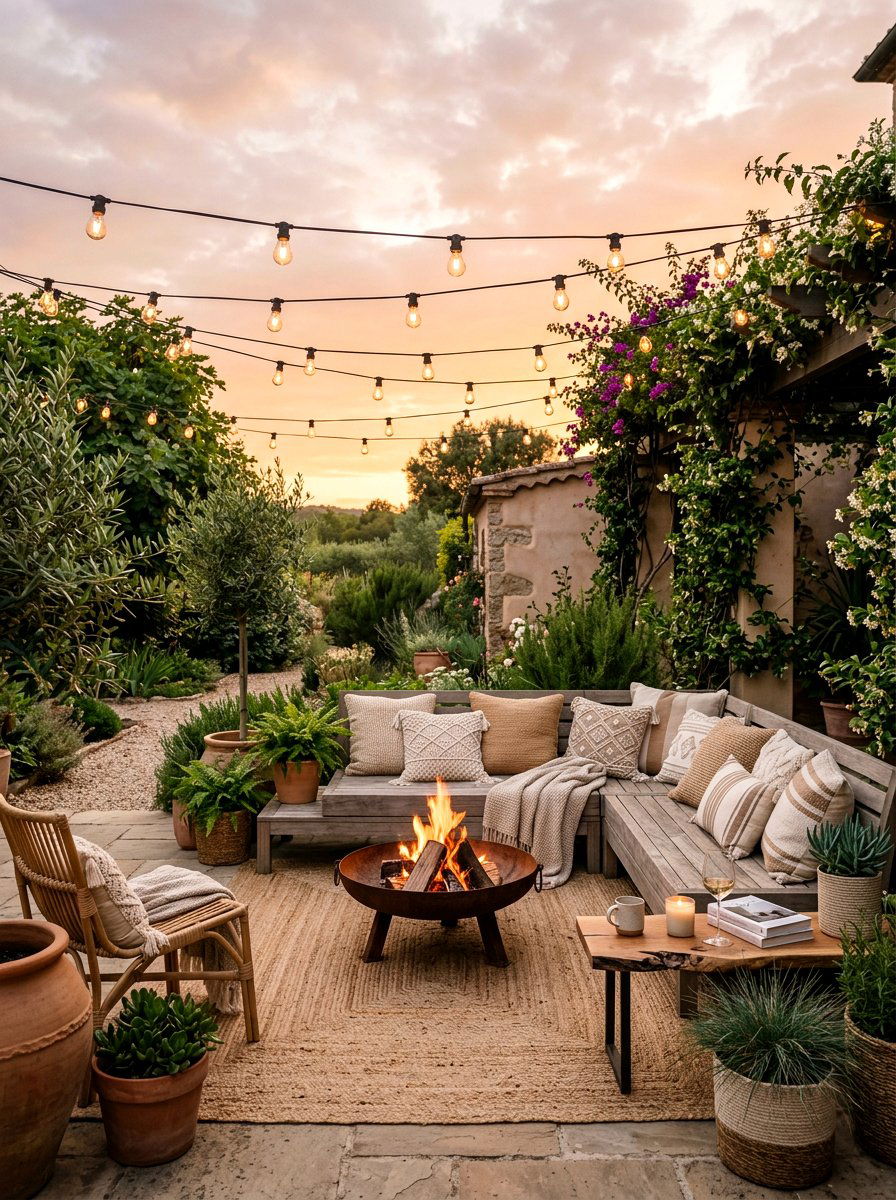 Neutral Boho Outdoor Patio - 25 Spring Accent Pillow Ideas