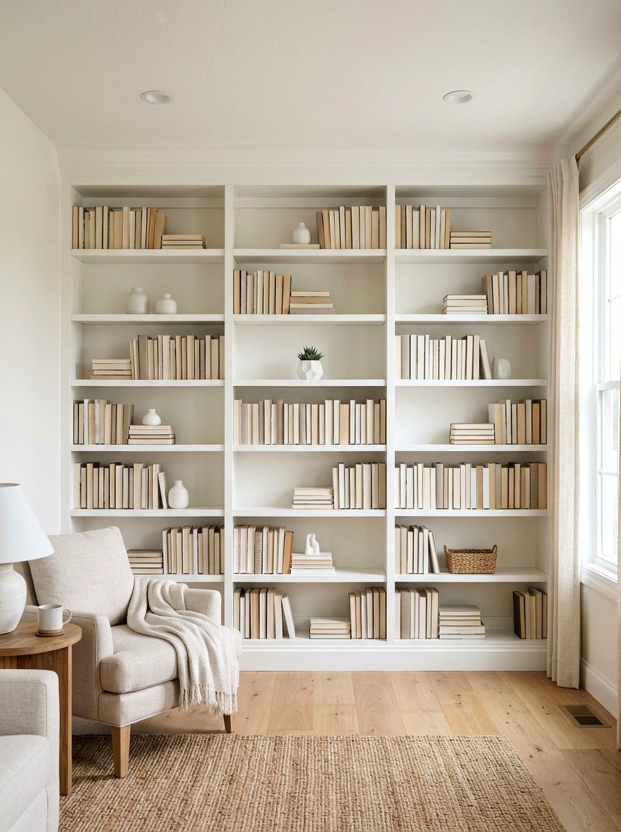 Neutral Bookshelf Decor Styling - 25 Spring Open House Decor Ideas