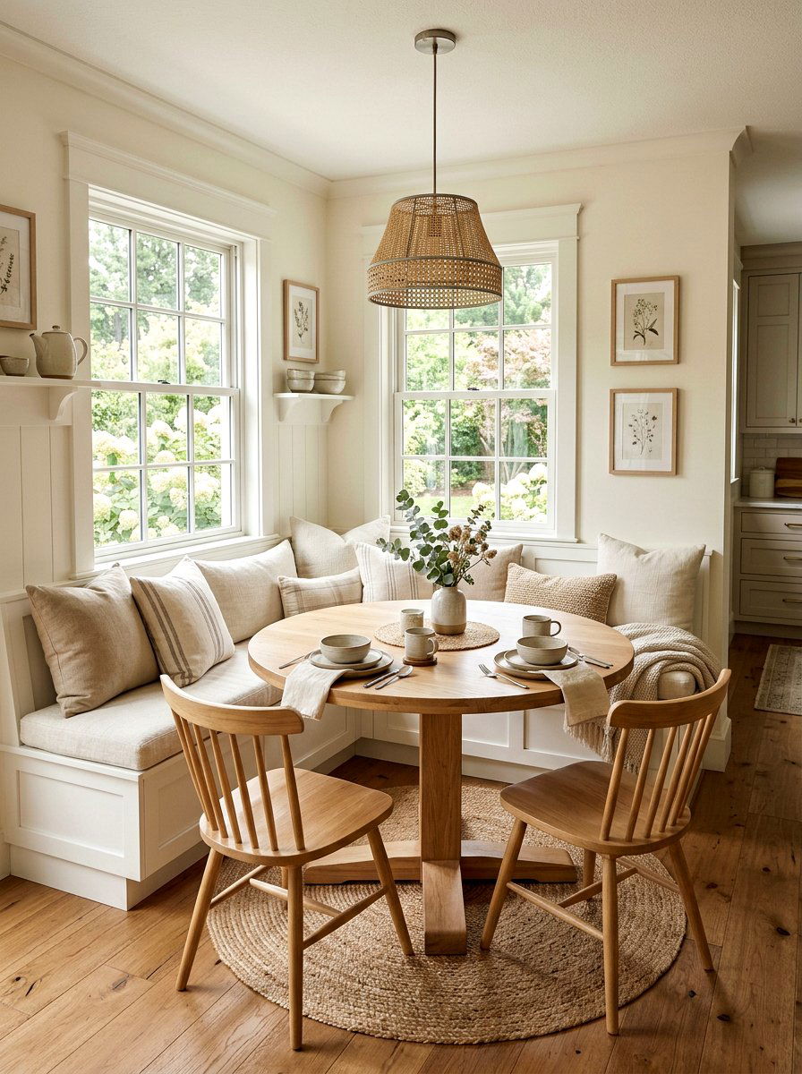 Neutral Breakfast Nook - 25 Spring Warm White Decor Ideas
