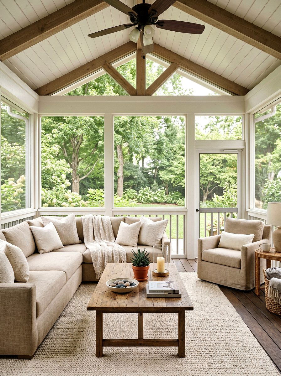 Neutral Color Palette - 25 Spring Screened Porch Decor Ideas