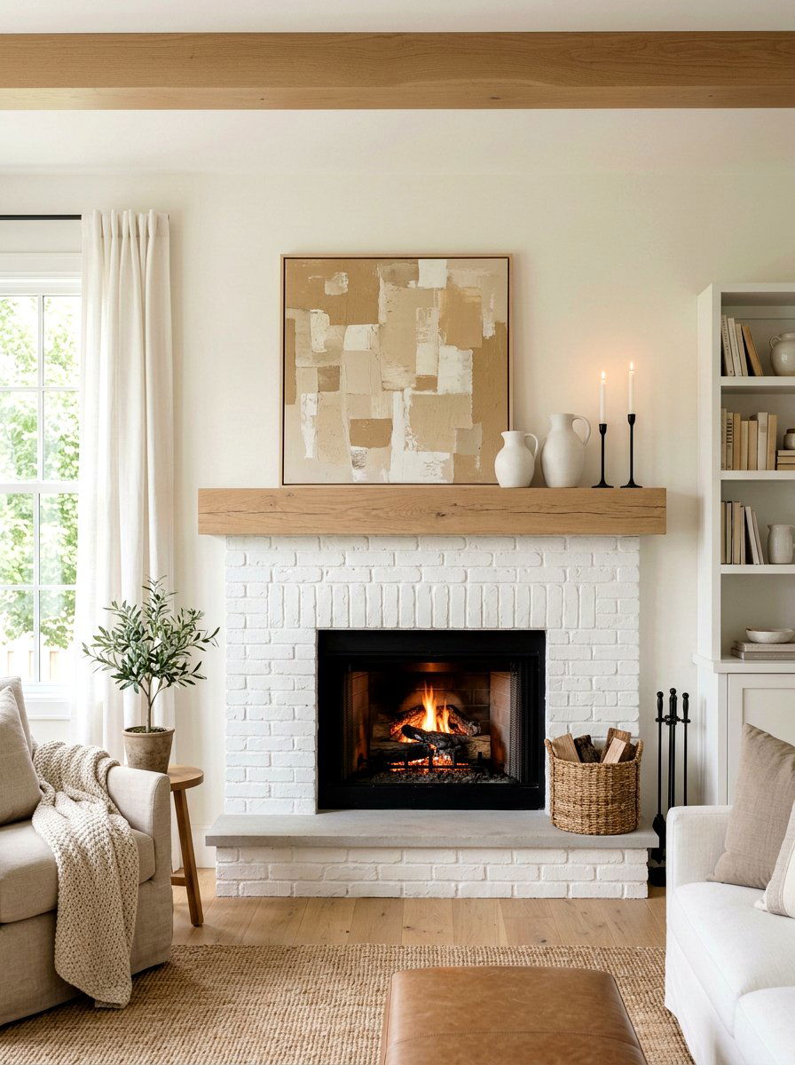 Neutral Fireplace Mantel - 25 Spring Neutral Decor Ideas