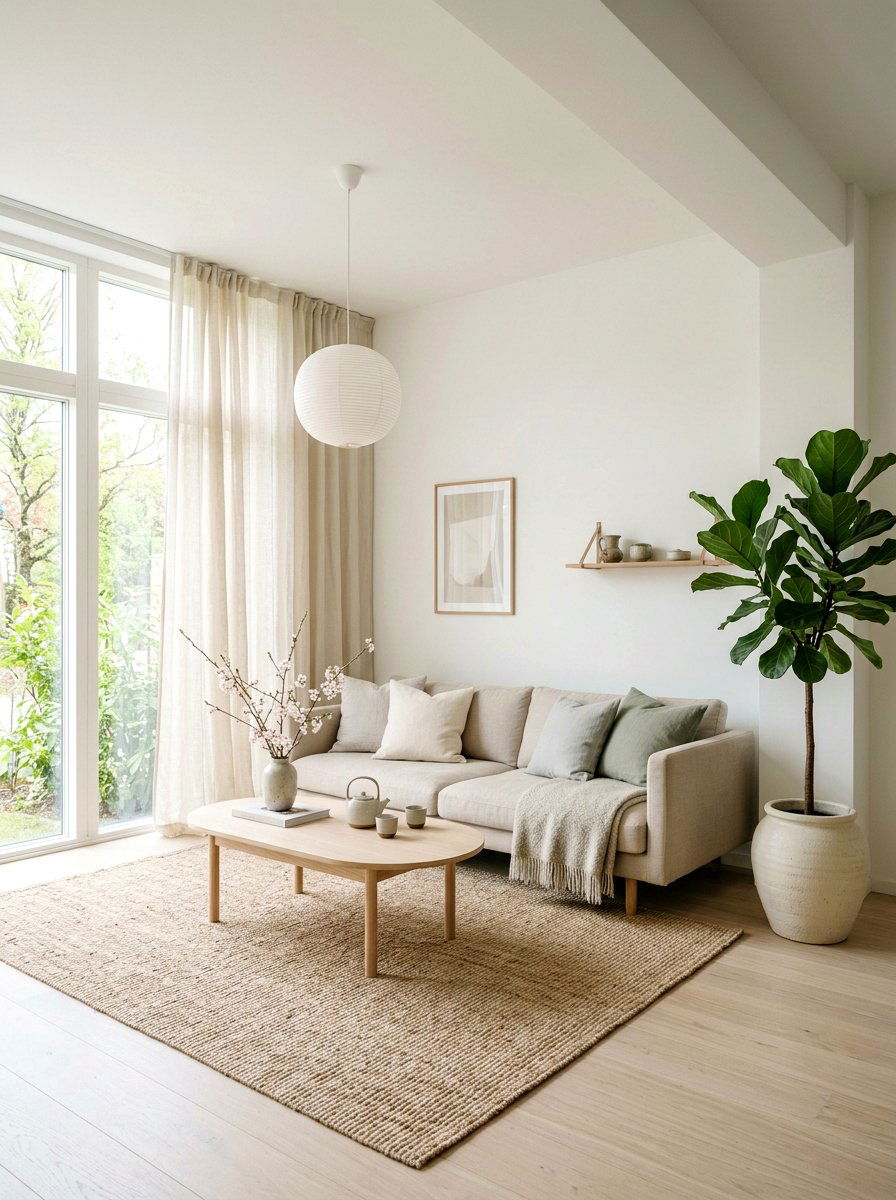 Neutral Japandi living room spring - 25 Spring Japandi Decor Ideas