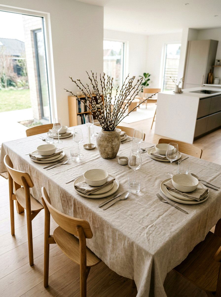 Neutral Linen Table - 25 Spring Table Arrangement Ideas