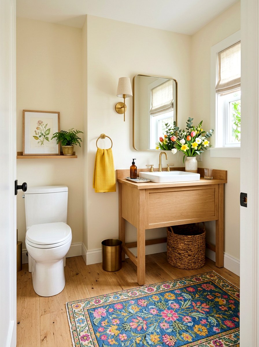 Neutral Powder Room With Spring Touches - 25 Spring Powder Room Decor Ideas