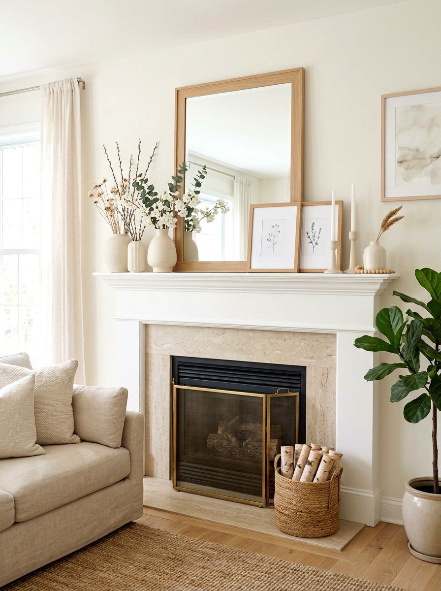 Neutral Spring Mantel - 25 Spring Mantel Styling Ideas