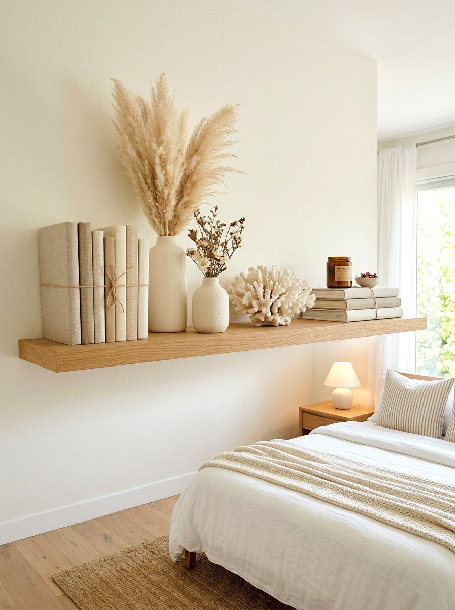 Neutral Spring Shelf - 25 Spring Shelf Vignette Ideas
