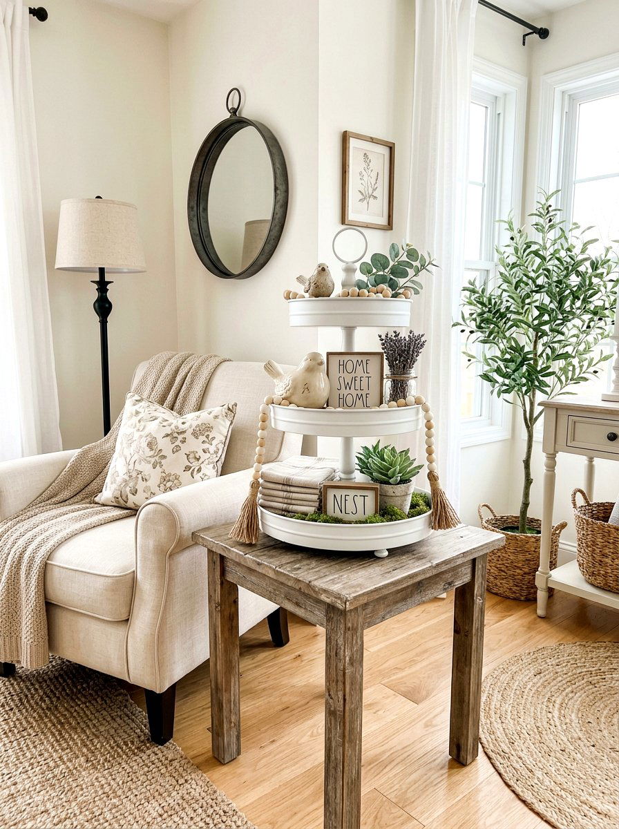 Neutral Spring Tiered Tray - 25 Spring Metal Tray Decor Ideas