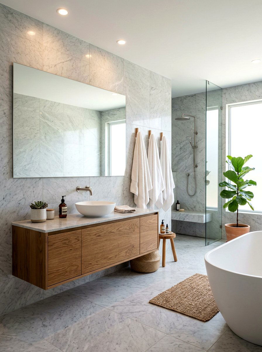 Neutral Stone Bathroom - 25 Spring Neutral Decor Ideas