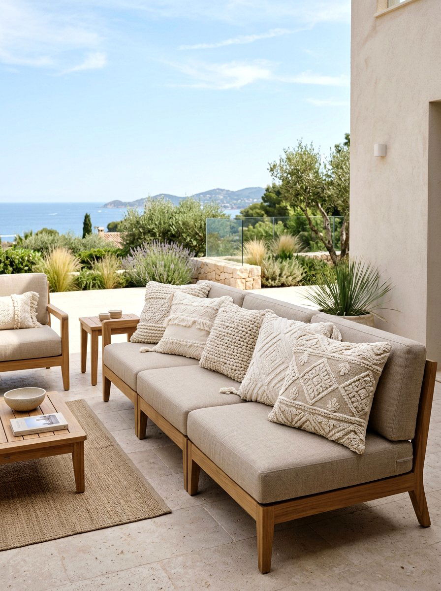 Neutral Textured Outdoor Cushion - 25 Spring Outdoor Pillow Ideas