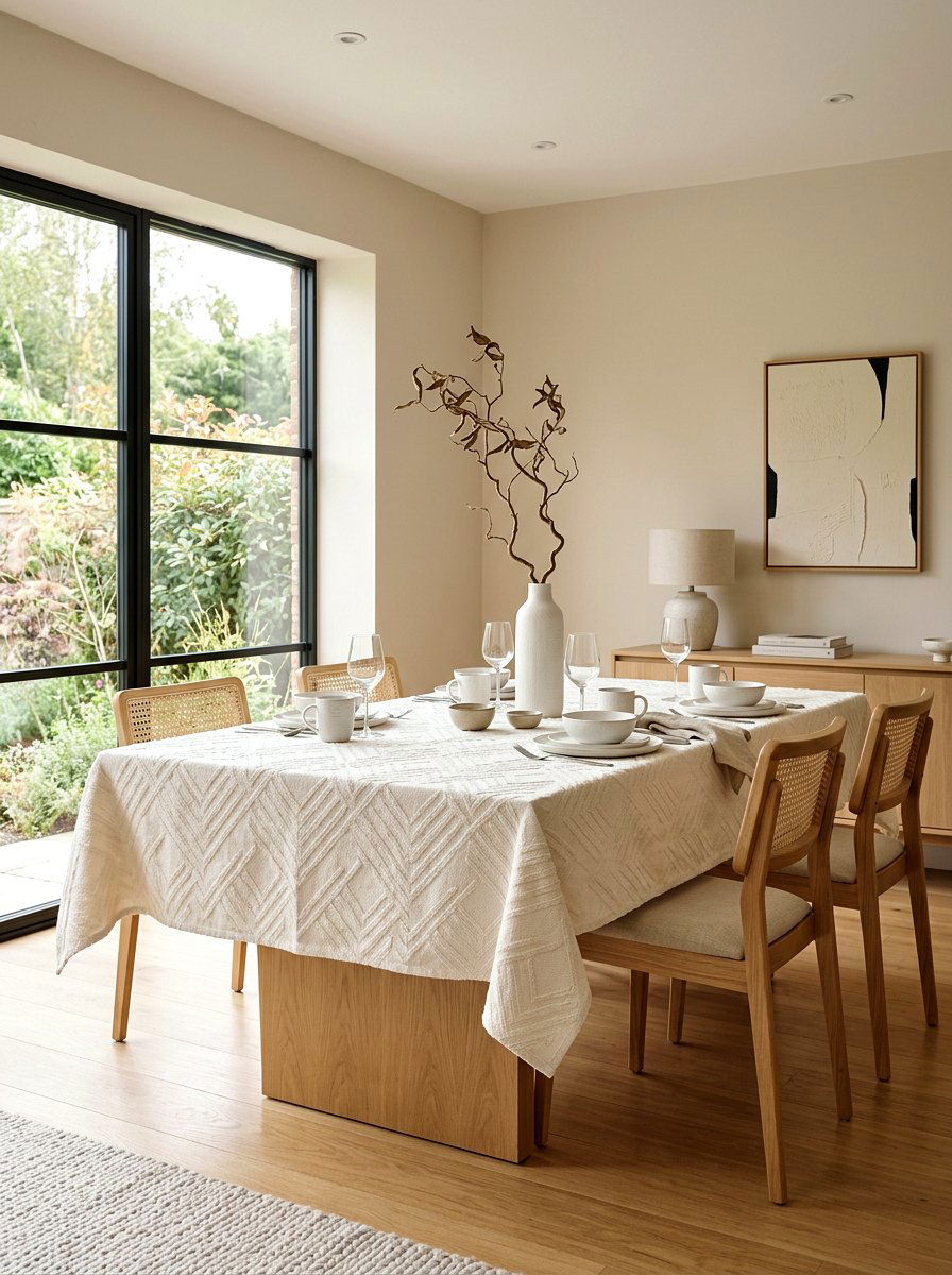 Neutral Textured Tablecloth - 25 Spring Tablecloth Ideas