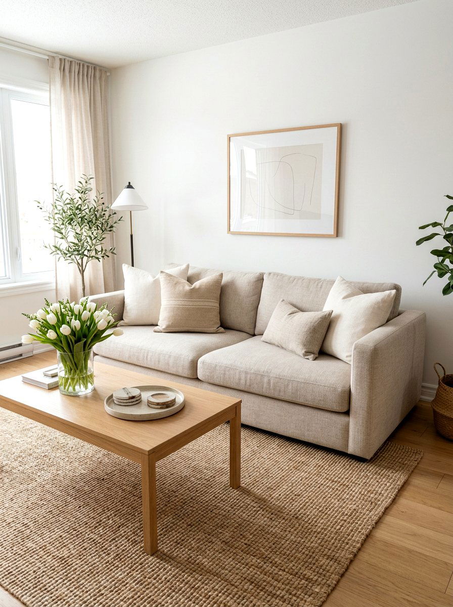 Neutral linen throw pillows - 25 Spring Sofa Styling Ideas