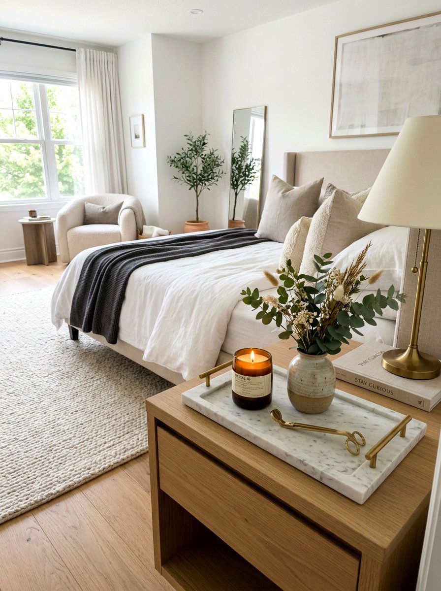 Nightstand Styling Tray - 25 Spring Bedroom Nightstand Styling Ideas