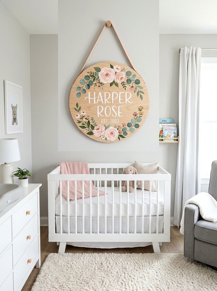 Nursery Floral Wood Sign - 25 Spring Wooden Sign Ideas