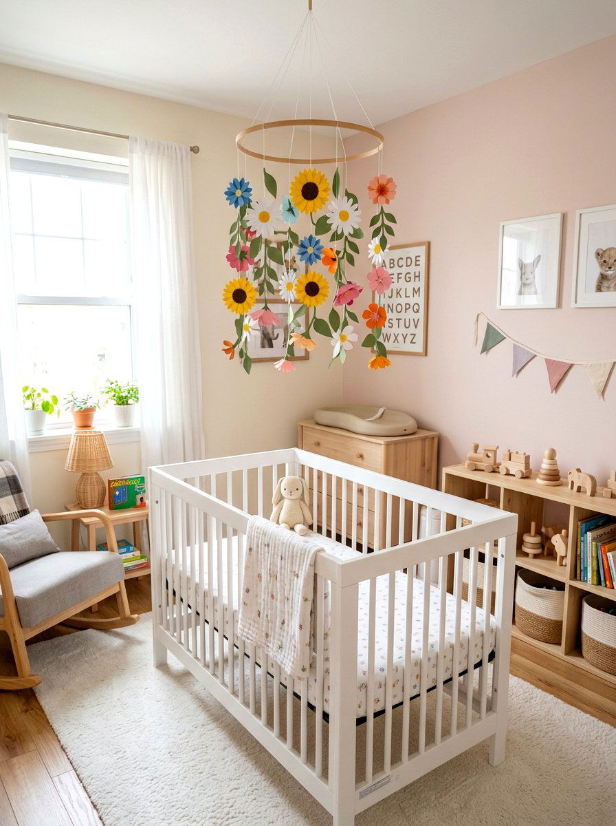 Nursery Paper Flower Mobile - 25 Spring Flower Chandelier Ideas