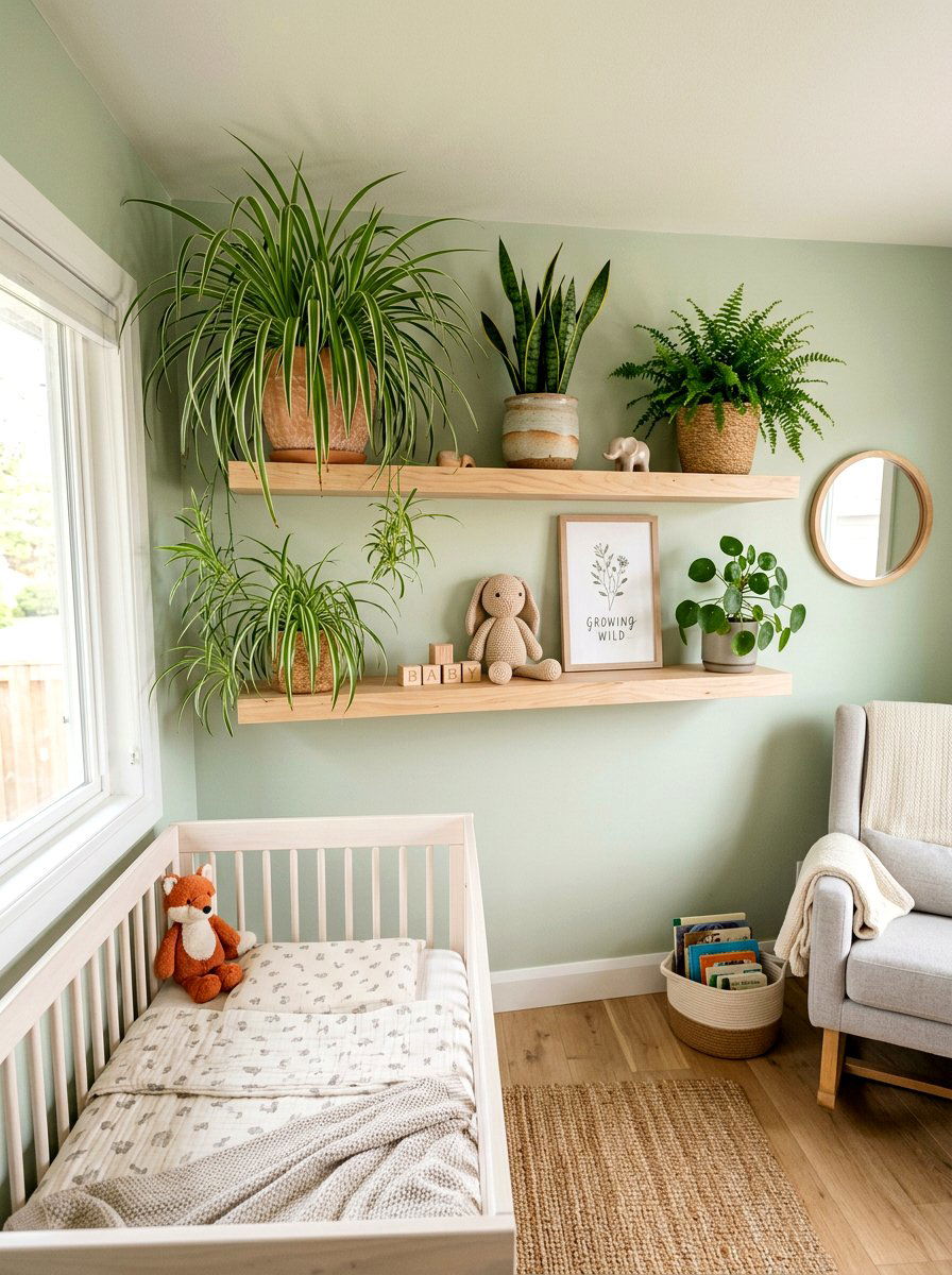 Nursery Soft Greenery Shelf - 25 Spring Plant Shelf Ideas