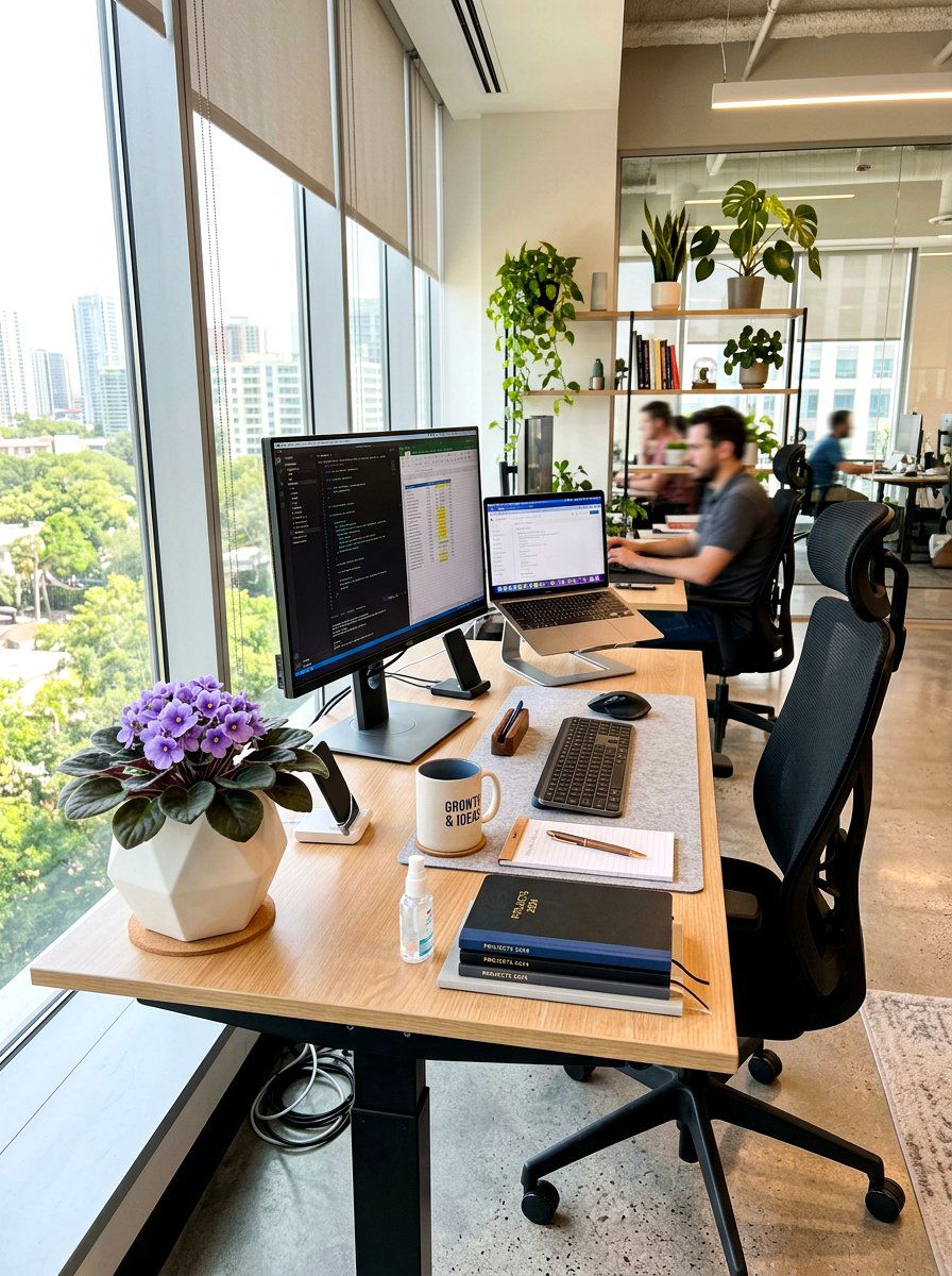 Office Desk Greenery - 25 Spring African Violet Display Ideas