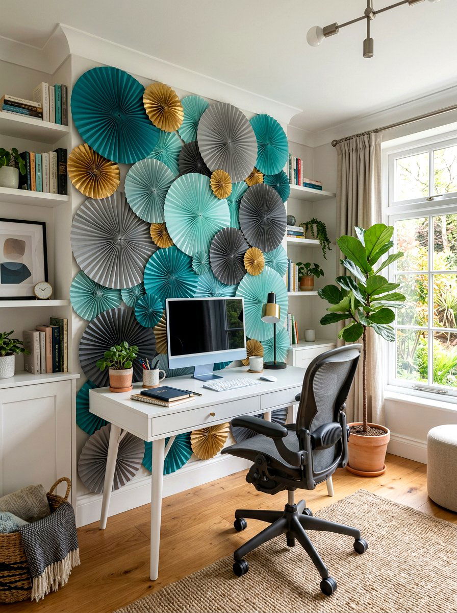 Office paper fan wall - 25 Spring Paper Fan Decor Ideas