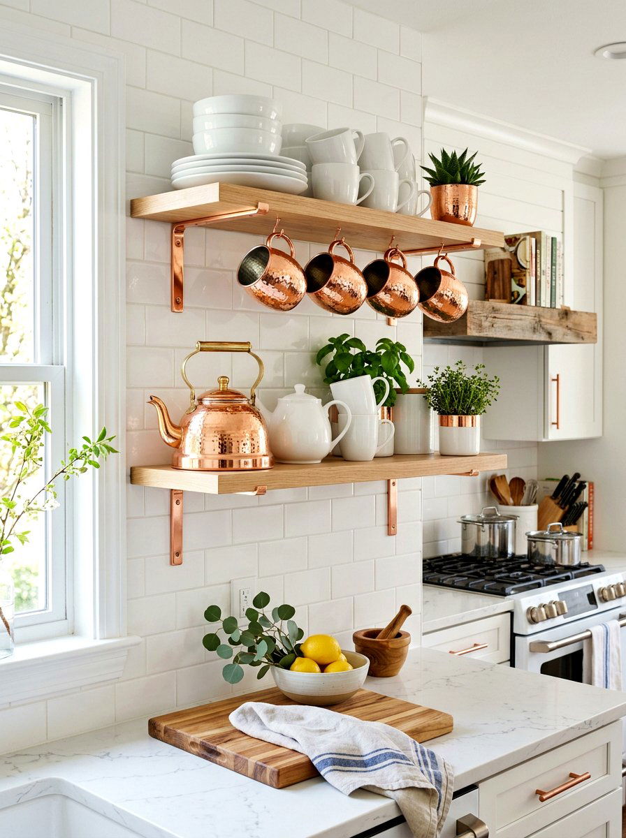 Office shelf dried flowers - 25 Spring Open Shelving Decor Ideas