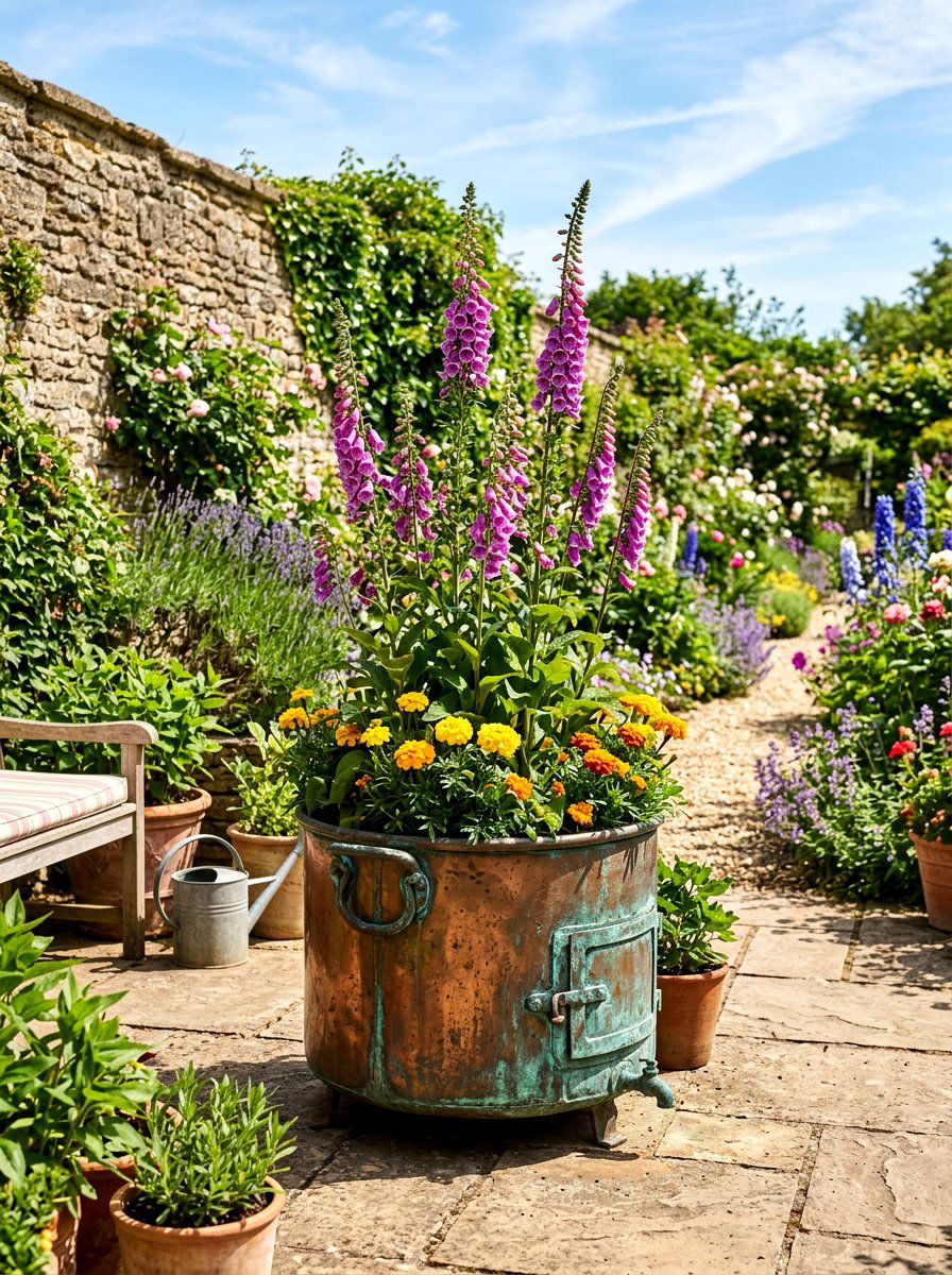 Old Copper Boiler Garden - 25 Spring Antique Planter Ideas