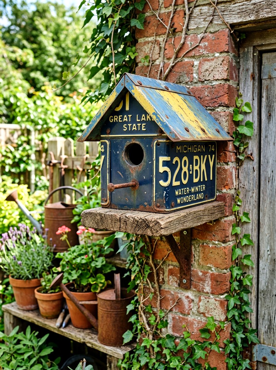 Old License Plate Birdhouse - 25 Spring DIY Birdhouse Ideas