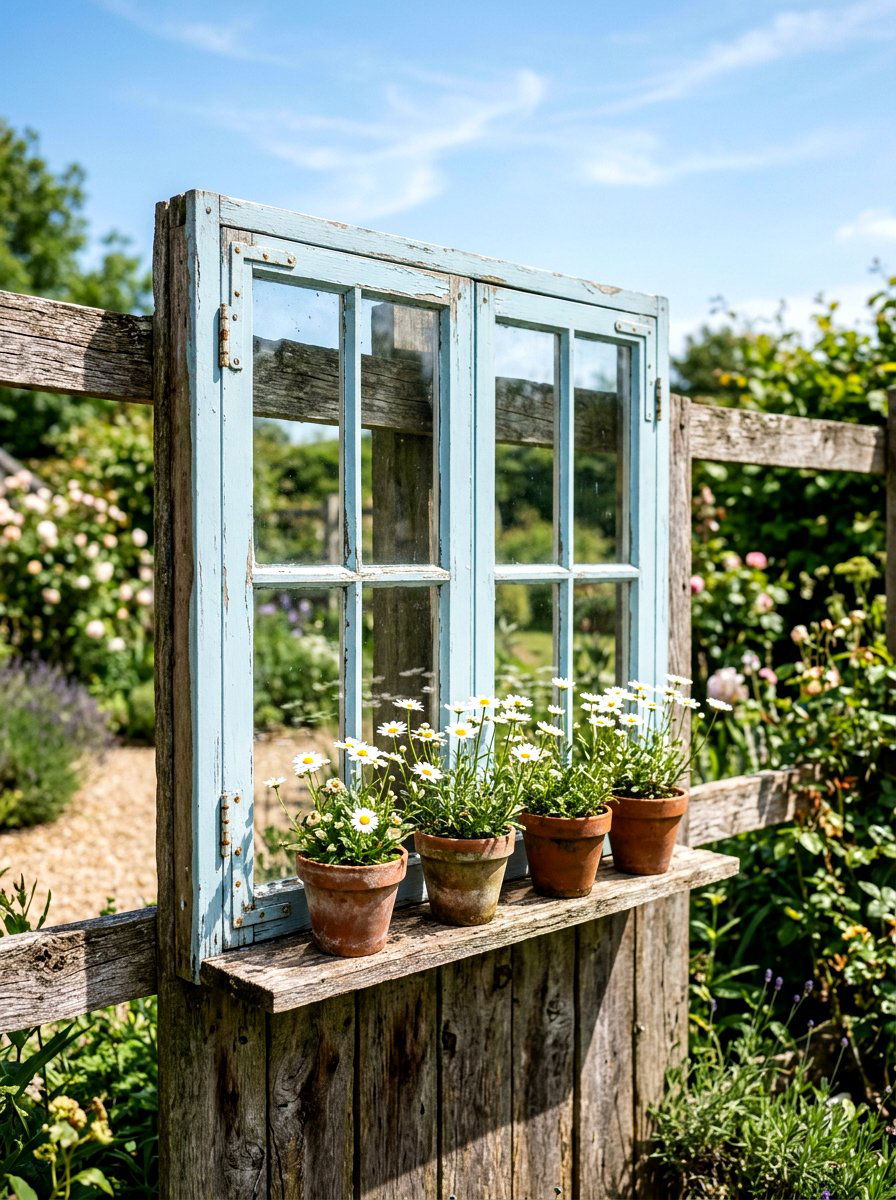 Old Window Frame - 25 Spring Outdoor Wall Decor Ideas