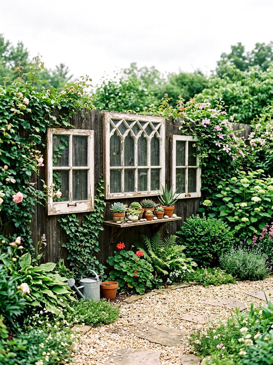 Old window frames - 25 Spring Cottage Fence Decor Ideas