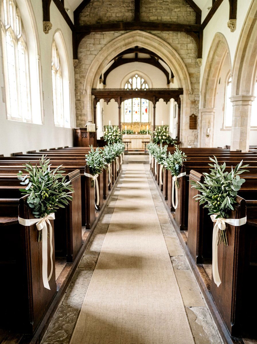 Olive Branch Greenery Bundles - 25 Spring Wedding Pew Decor Ideas