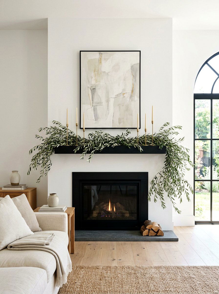 Olive Branch Mantel - 25 Spring Mantel Garland Ideas