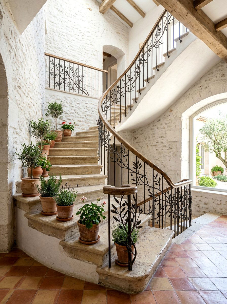 Olive Branch Staircase - 25 Spring Banister Garland Ideas