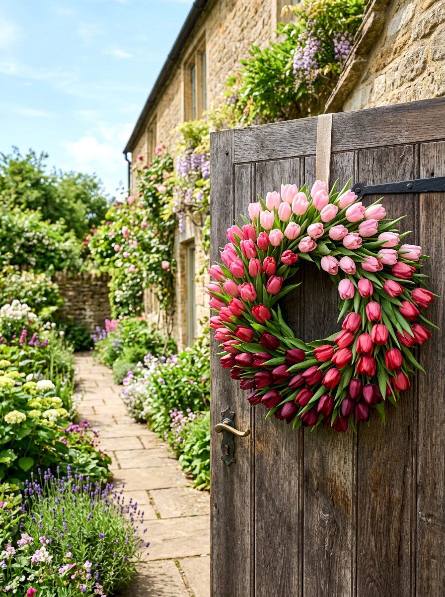 Ombre Tulip Wreath - 25 Spring Tulip Wreath Ideas