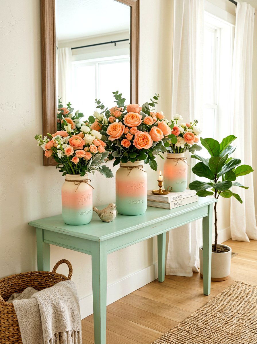 Ombre painted mason jar vase - 25 Spring Mason Jar Vase Ideas