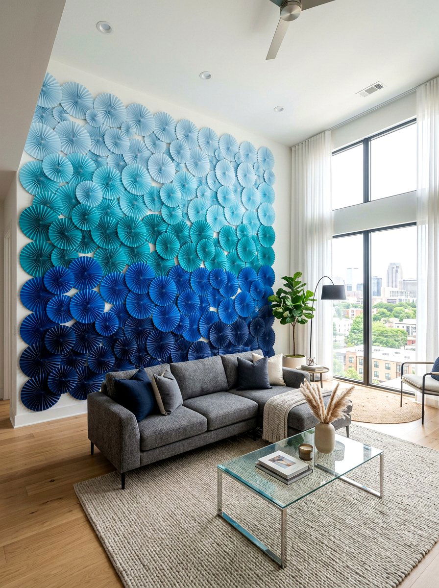 Ombre paper fan wall - 25 Spring Paper Fan Decor Ideas