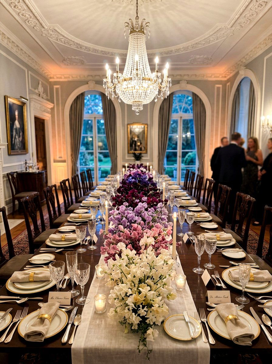 Ombre sweet pea floral centerpiece - 25 Spring Sweet Pea Arrangement Ideas