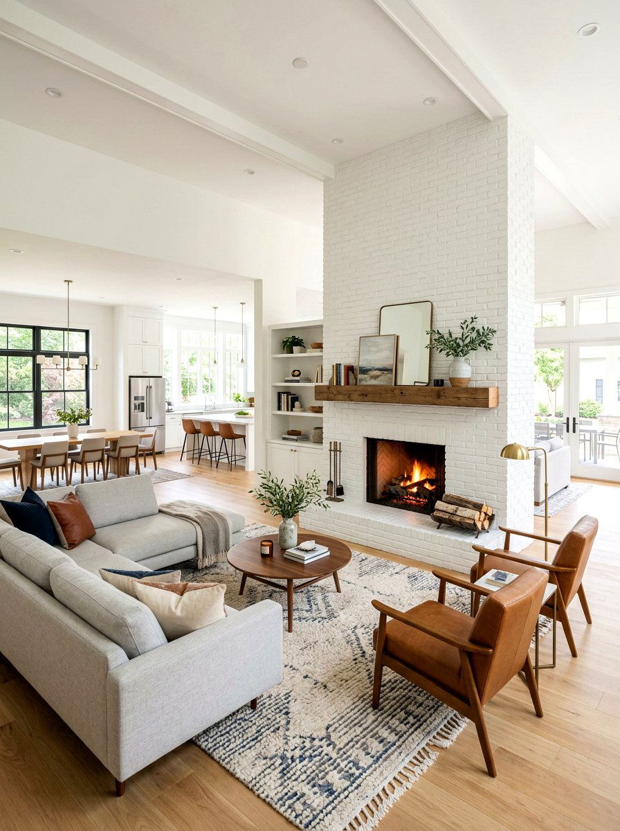 Open Concept Living Room - 25 Spring White Brick Fireplace Ideas
