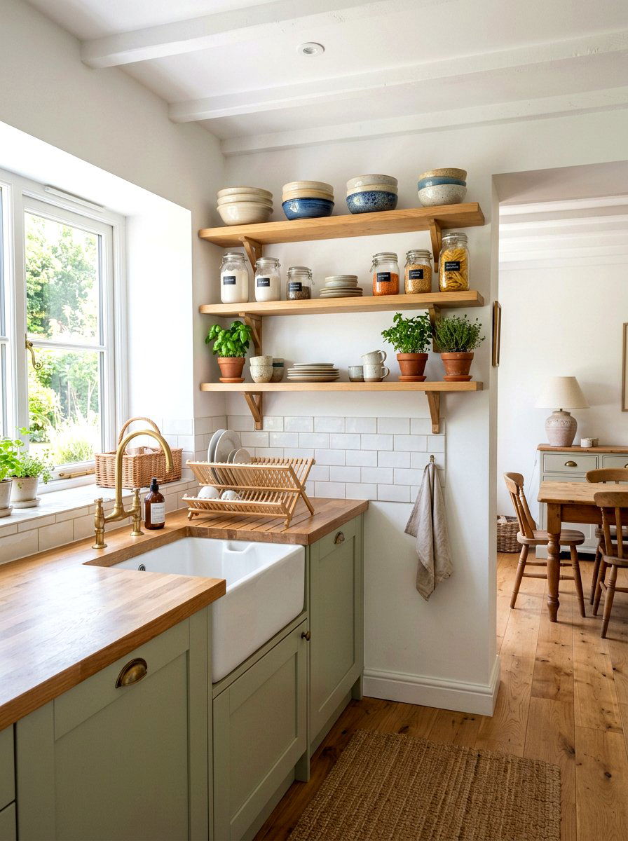 Open Kitchen Shelving - 25 Spring Cottagecore Decor Ideas