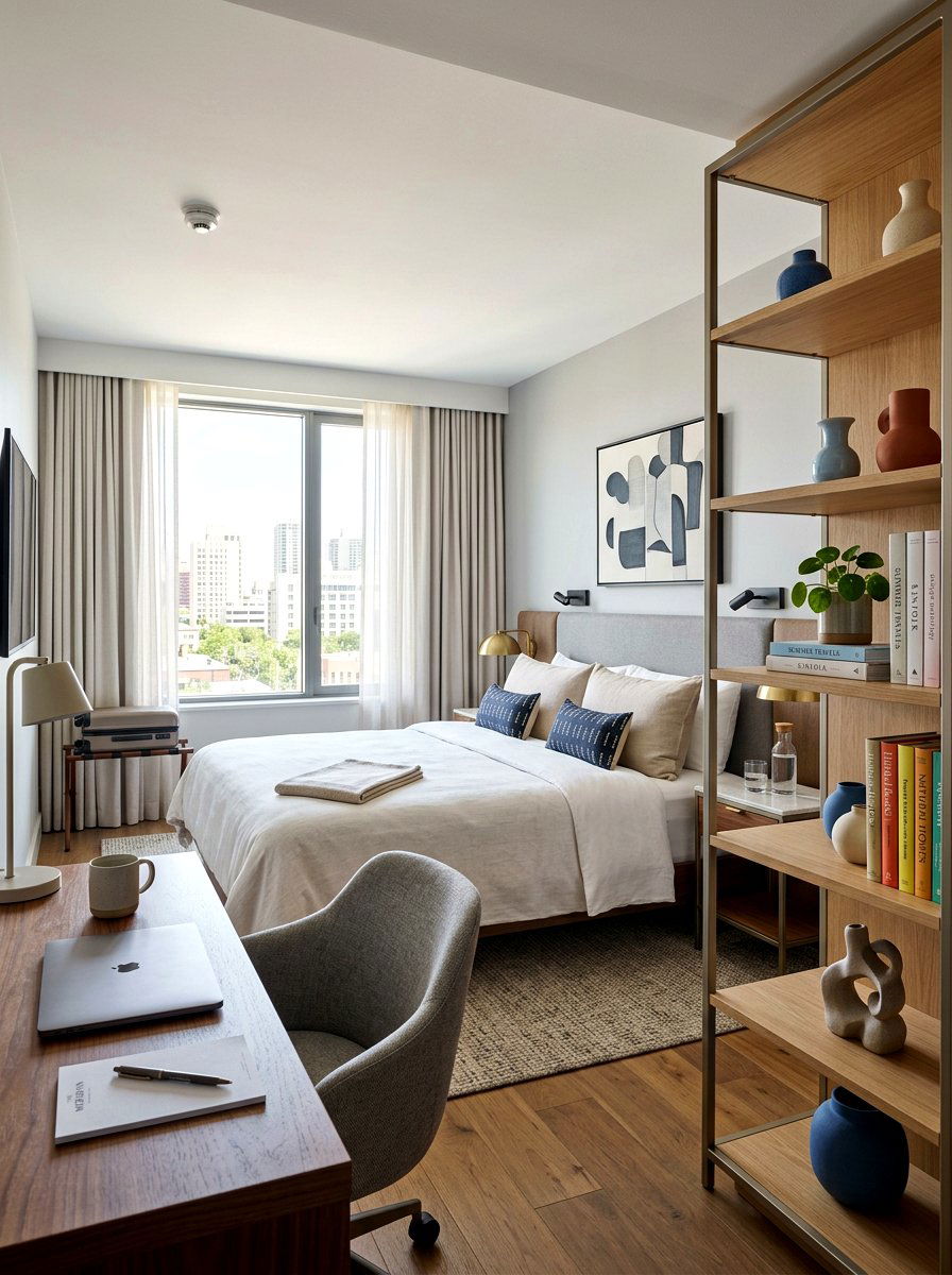 Open Shelving Decor - 25 Spring Hotel Room Decor Ideas
