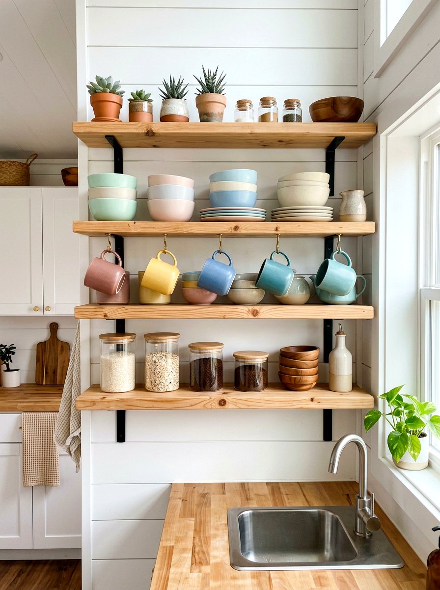 Open Shelving Display - 25 Spring Tiny Home Decor Ideas