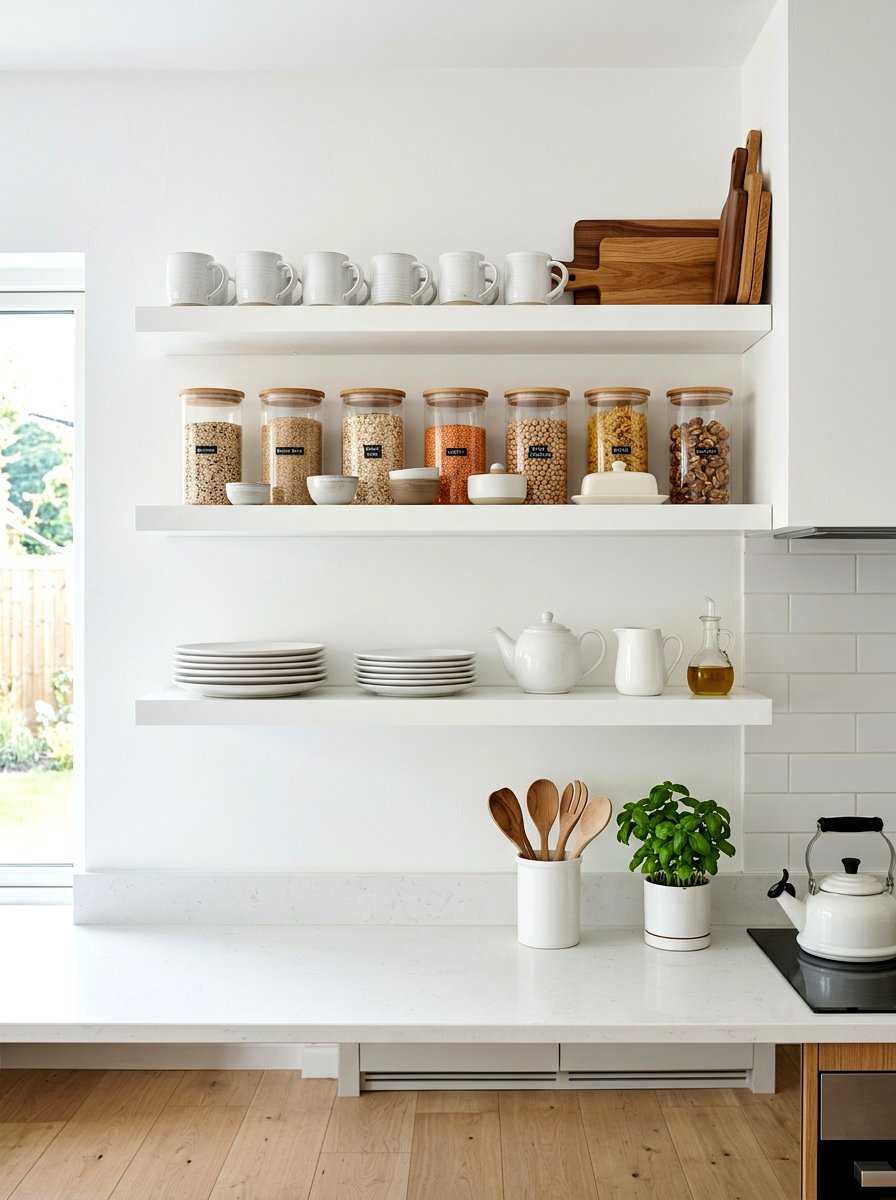 Open shelving kitchen display - 25 Spring Modern Farmhouse Decor Ideas