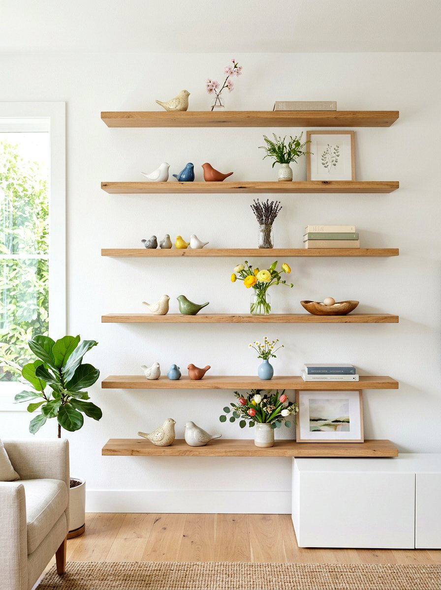 Open shelving with spring accents - 25 Spring Library Decor Ideas