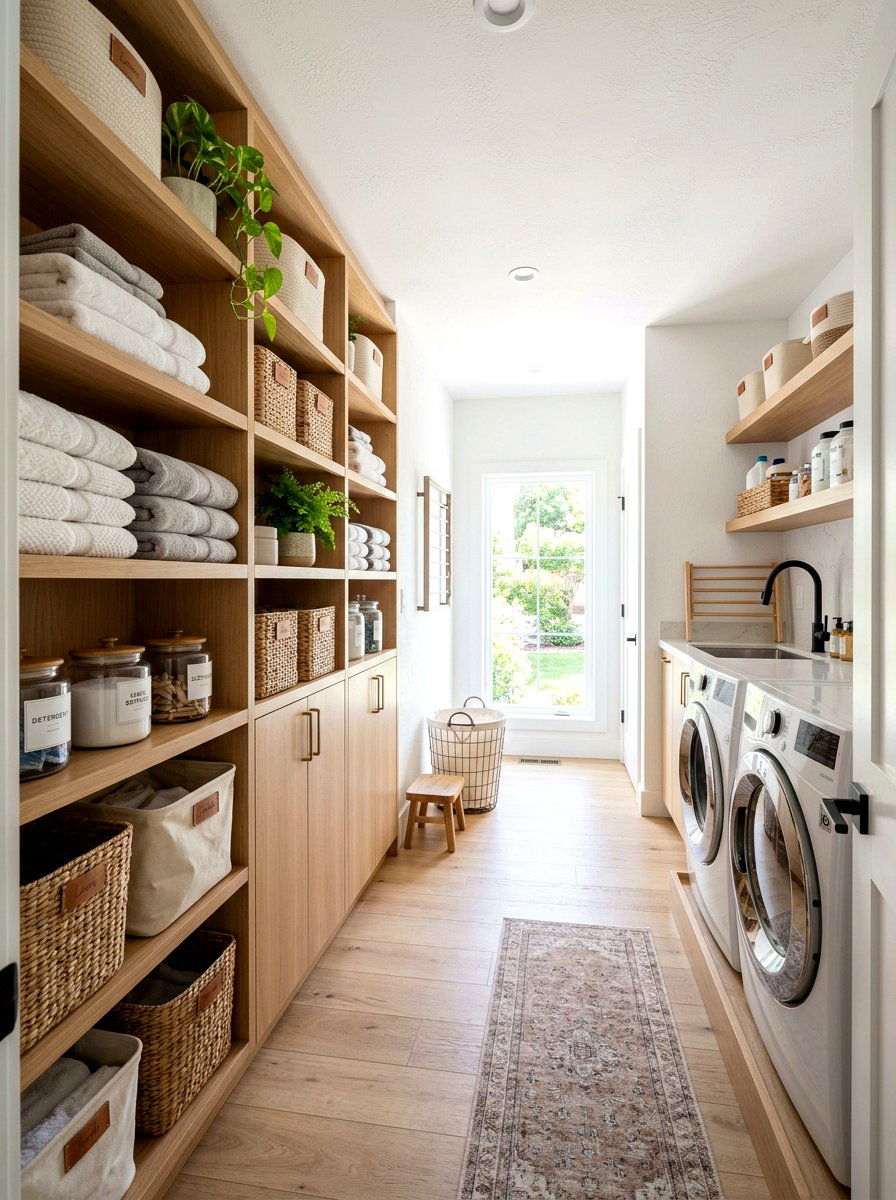 Open shelving - 25 Spring Laundry Room Decor Ideas