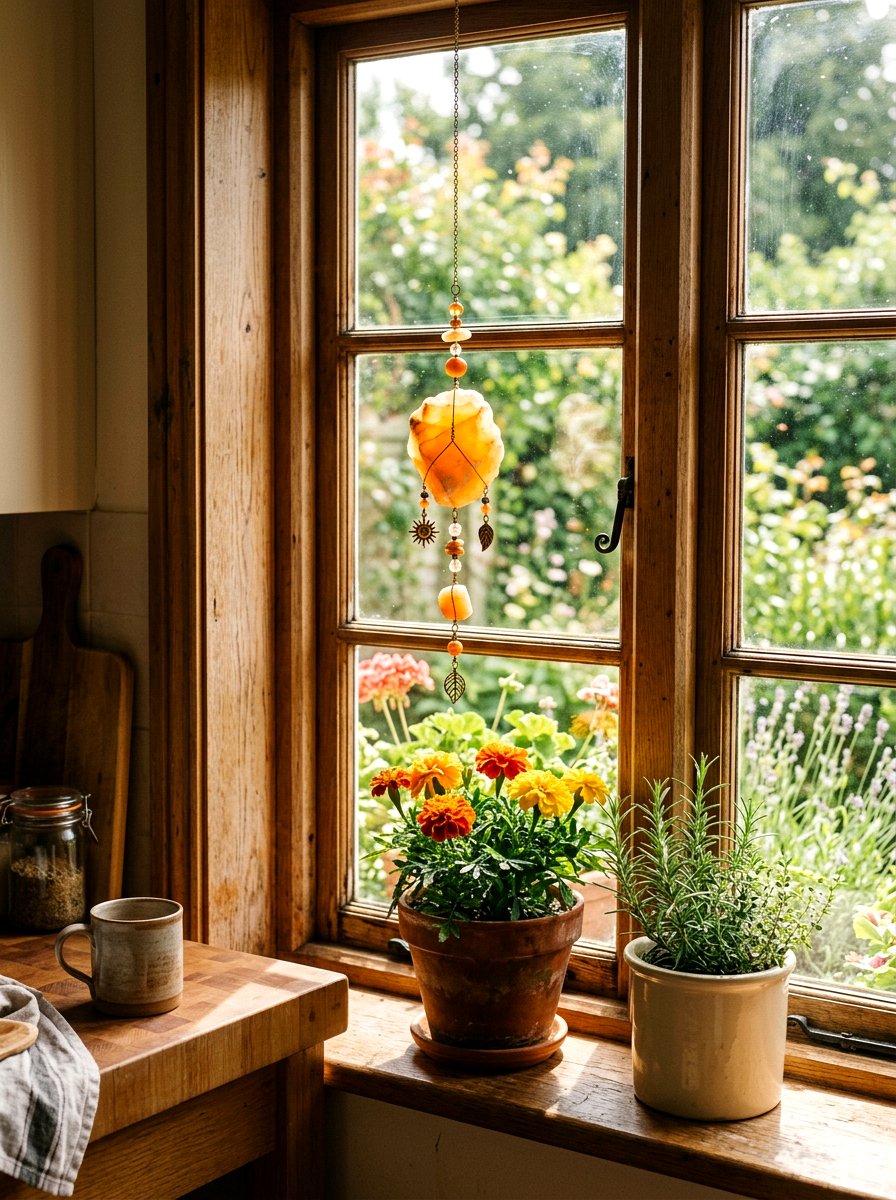 Orange Calcite Window Decor - 25 Spring Crystal Decor Ideas